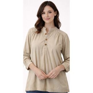 J Peterman Cotton Tunic Blouse Womens S Tan Old Money‎ Classic Scandi Lagenlook